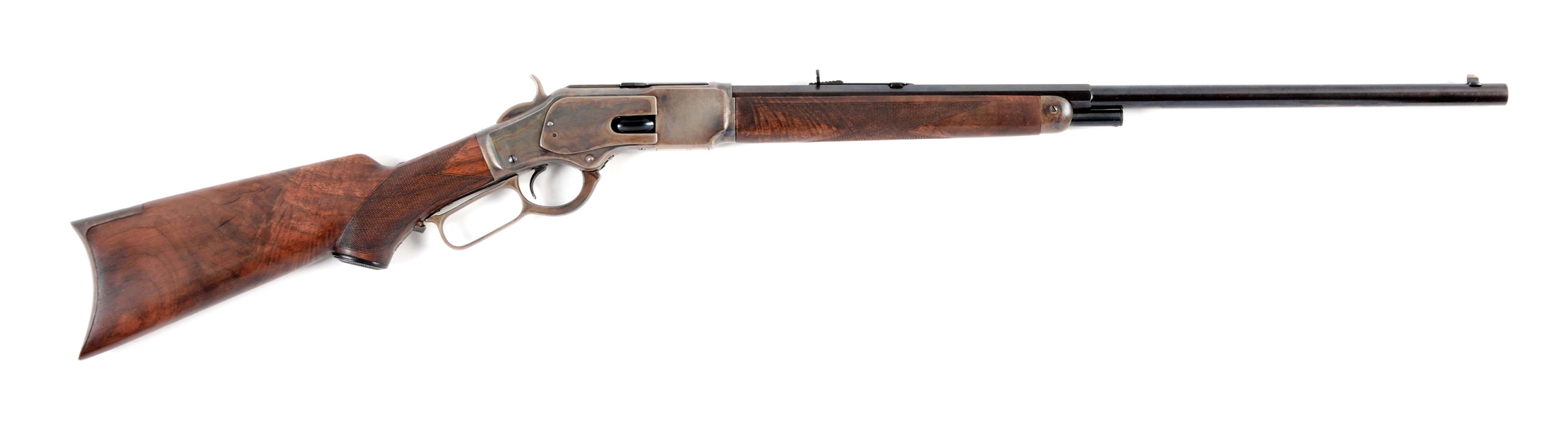 (A) AS NEW DELUXE WINCHESTER MODEL 1873 LEVER ACTION RIFLE.