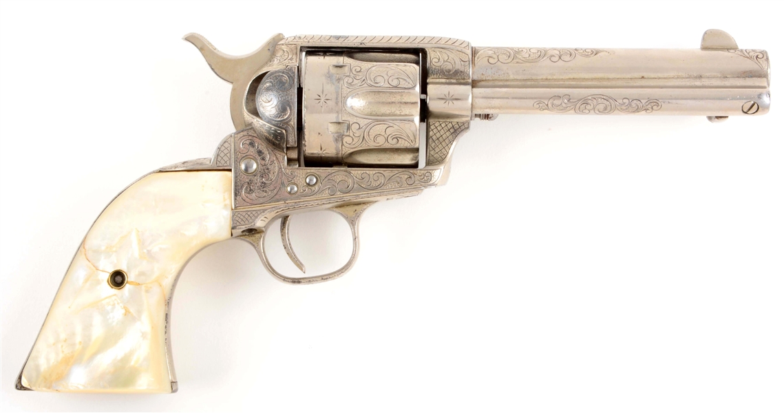 (A) ENGRAVED COLT FRONTIER SIX SHOOTER SINGLE ACTION REVOLVER. 