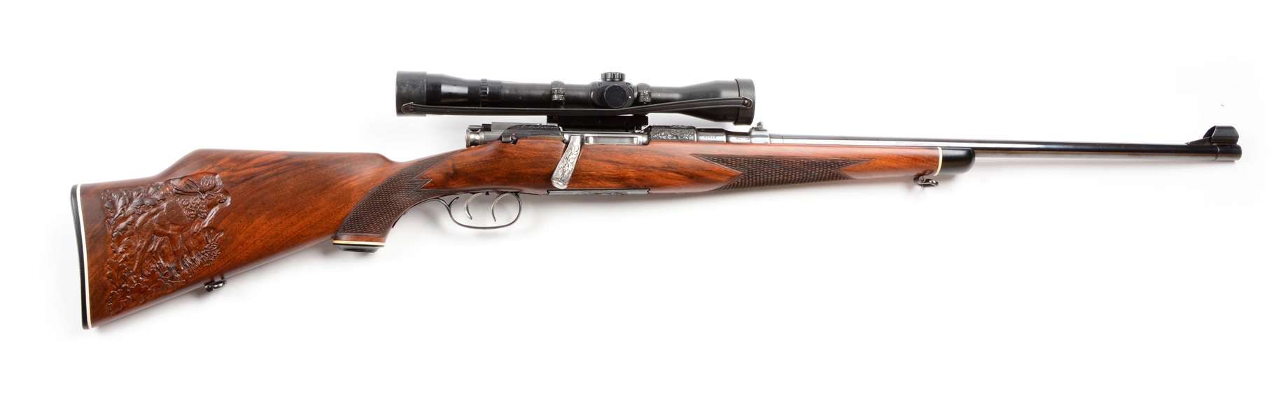 (C) ENGRAVED MANNLICHER SCHOENAUER PREMIER GRADE BOLT ACTION RIFLE.