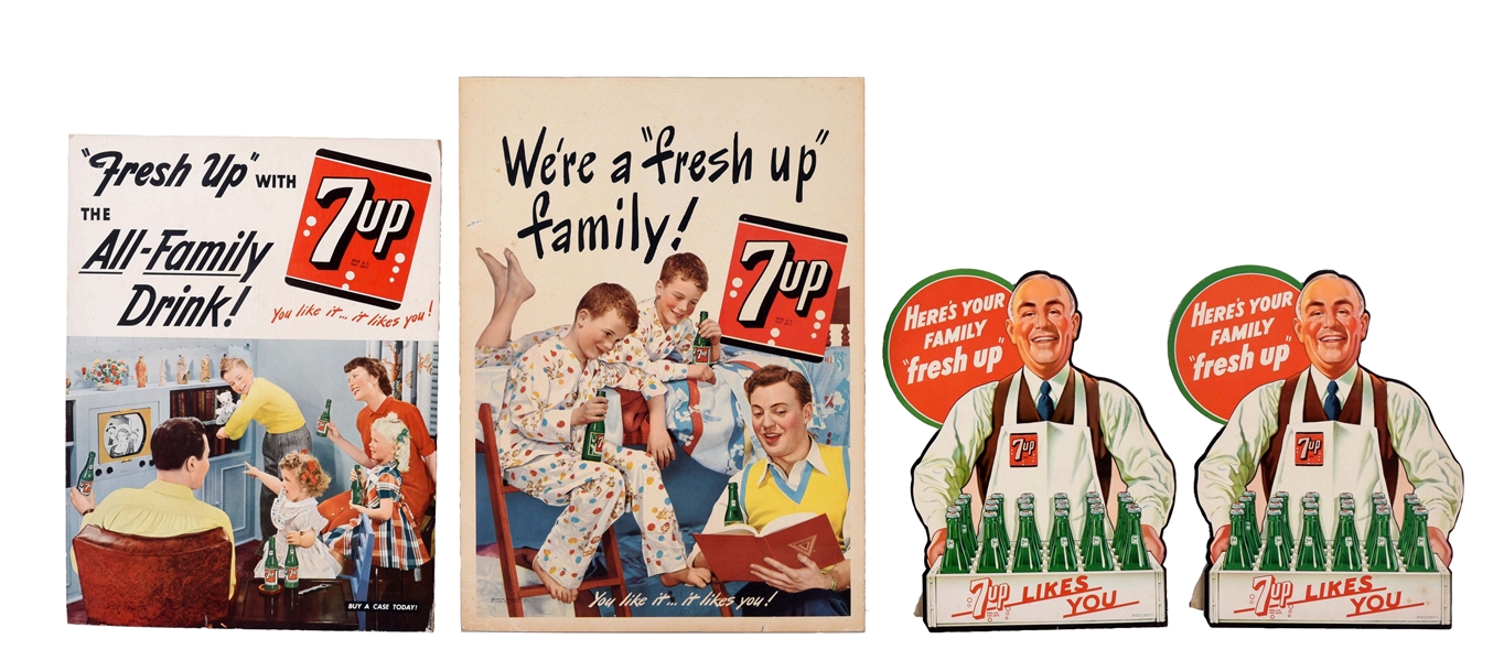 LOT OF 6: 7-UP CARDBOARD ADVERTISING SIGNS.