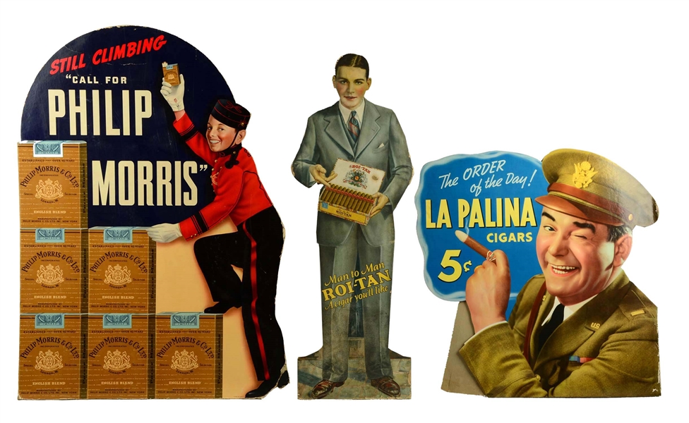 LOT OF 3: TOBACCO ADVERTISING SIGNS.