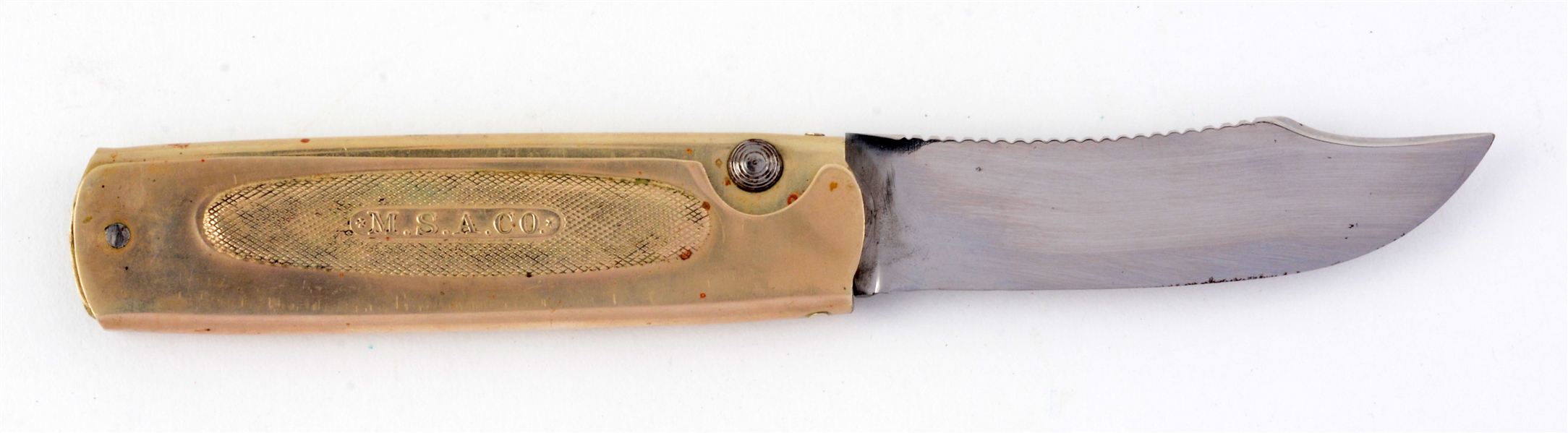 M.S.A CO. TWO PART FOLDING SAFETY FISH KNIFE. 