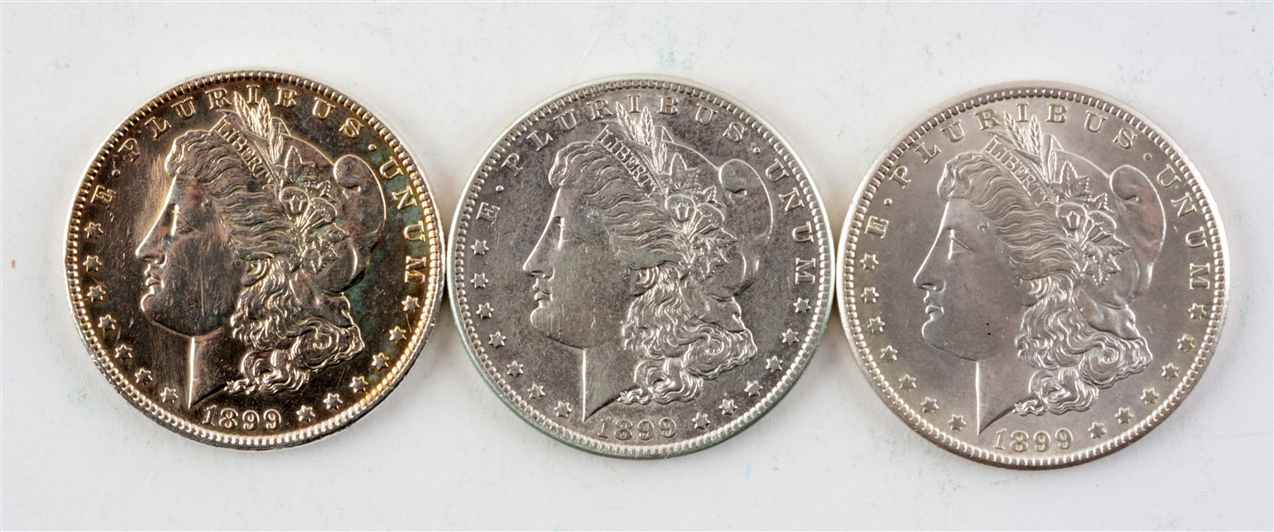 LOT OF 3: MORGAN SILVER DOLLARS. 