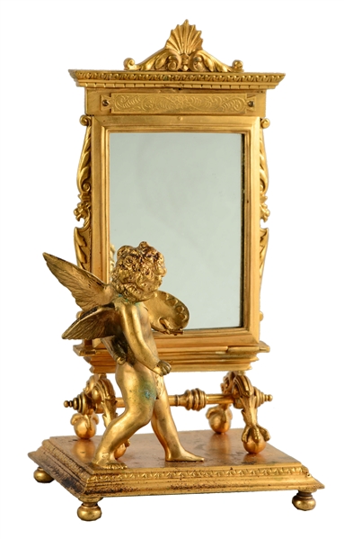 ORNATE FIGURAL CHERUB MIRROR. 