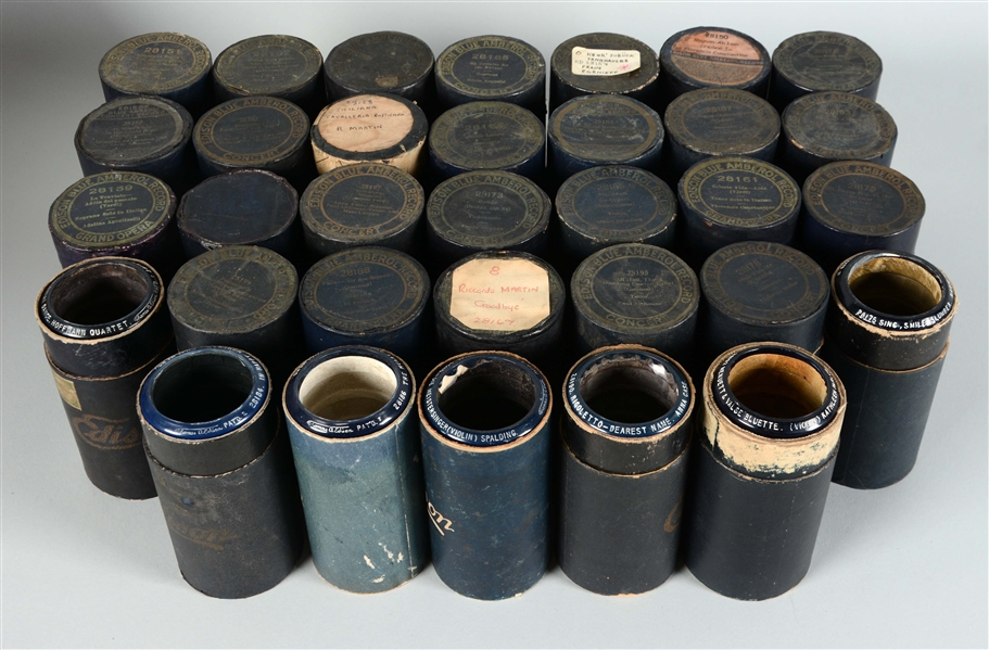 LOT OF 33: EDISON 4-MINUTE BLUE AMBEROL CONCERT SERIES CYLINDER RECORDS. 