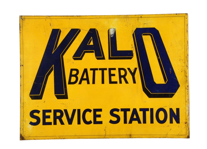 KALO BATTERY SERVICE STATION METAL FLANGE SIGN.