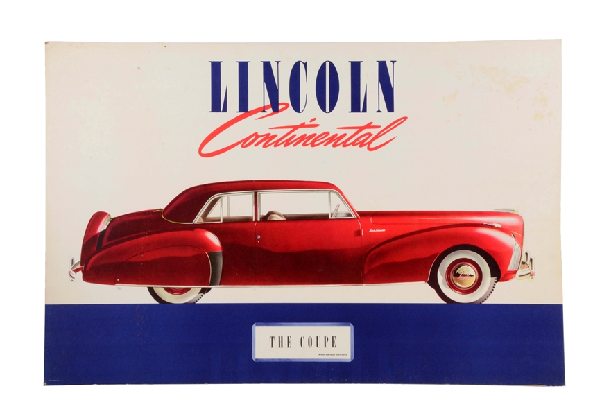 ORIGINAL 1941 LINCOLN CONTINENTAL "THE COUPE" SHOW ROOM POSTER.