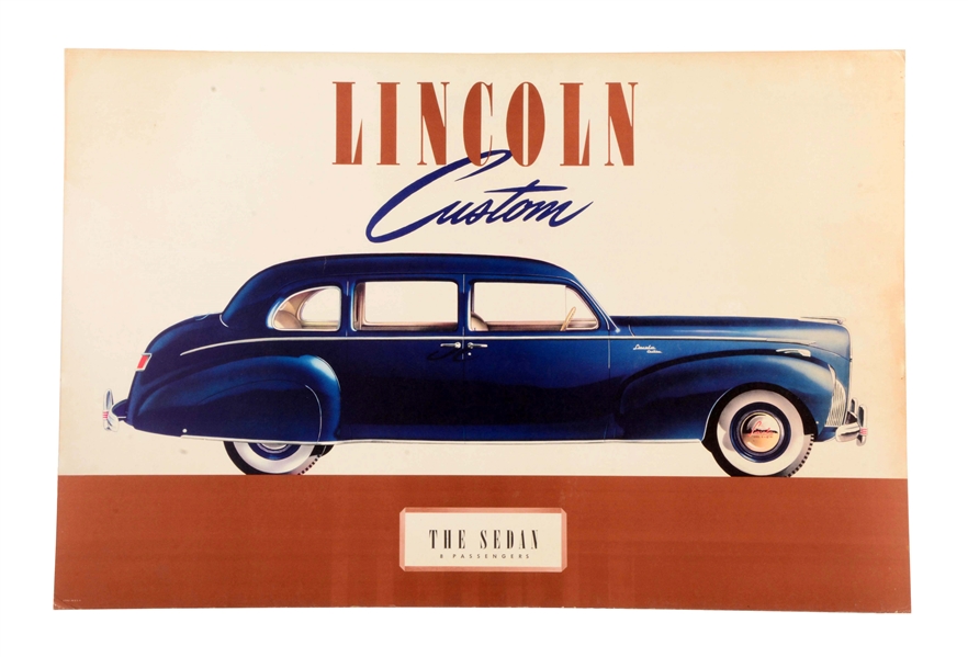 ORIGINAL 1941 LINCOLN CUSTOM "THE SEDAN 8 PASSENGERS" SHOW ROOM POSTER.