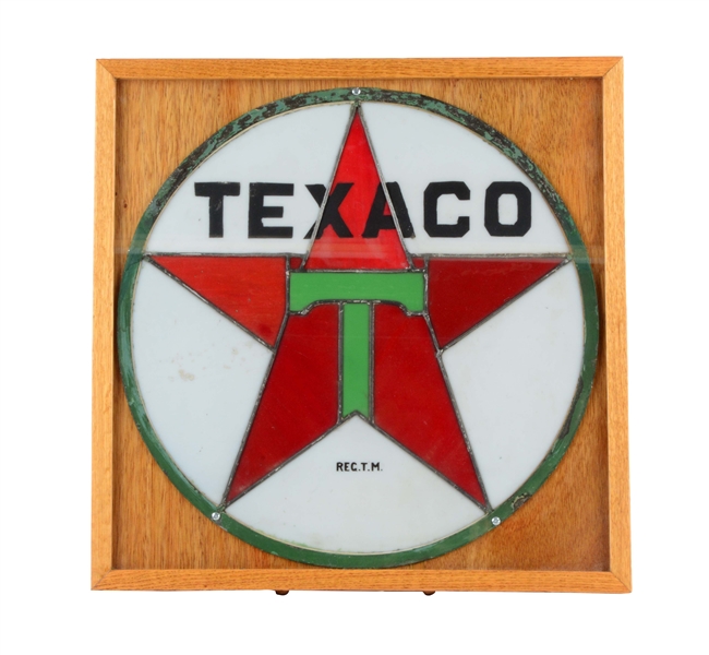 TEXACO LEADED STAIN GLASS BUILDING PANEL.