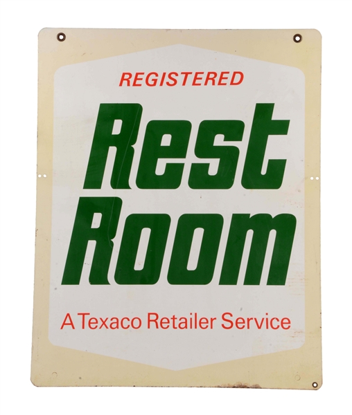 TEXACO REGISTERED REST ROOM METAL SIGN.