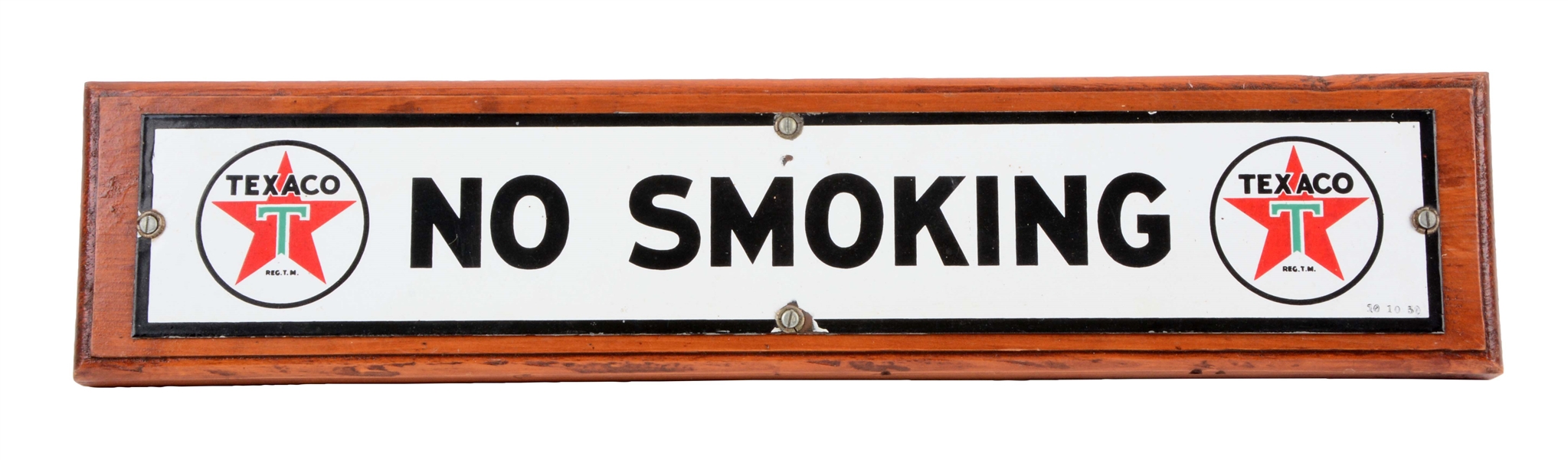TEXACO (WHITE-T) NO SMOKING PORCELAIN SIGN.