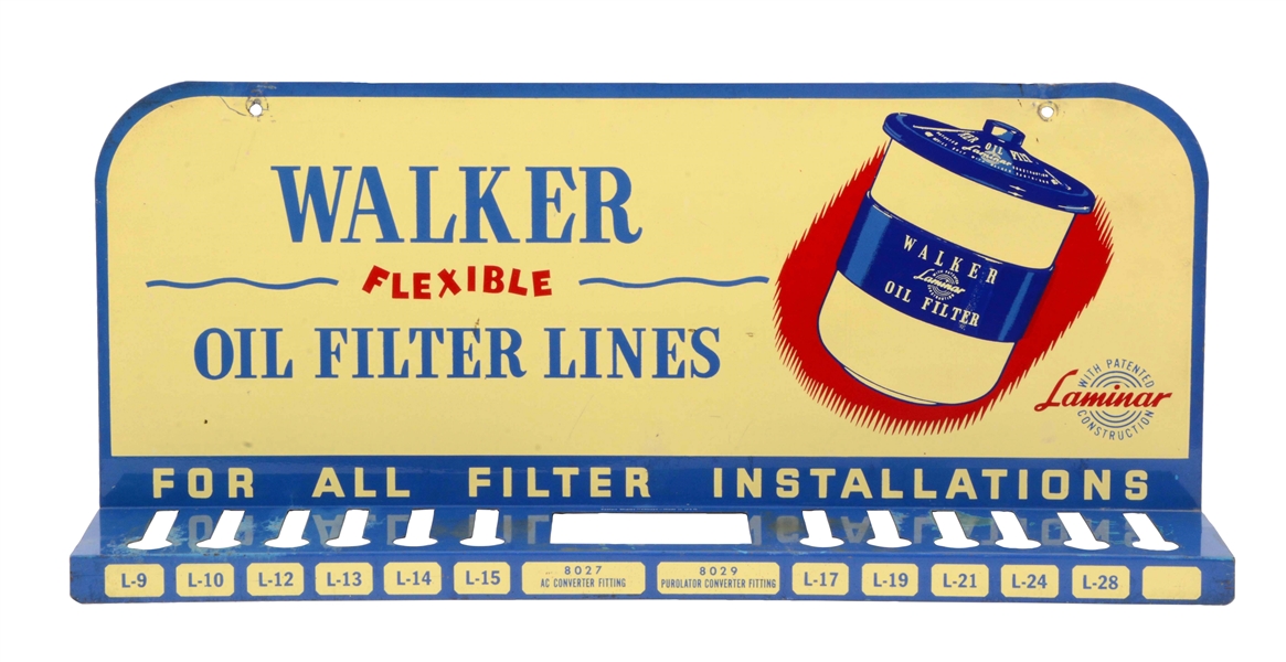 WALKER FLEXIBLE OIL FILTER LINE METAL RACK SIGN.