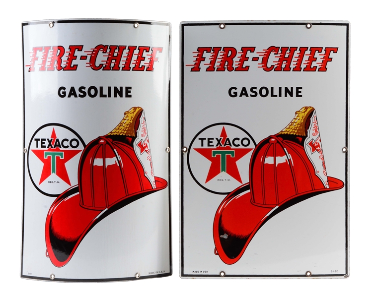 LOT OF 2: TEXACO (WHITE-T) FIRE CHIEF PORCELAIN SIGNS.