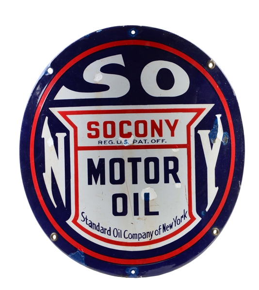 SOCONY MOTOR OIL CURVED PORCELAIN SIGN.