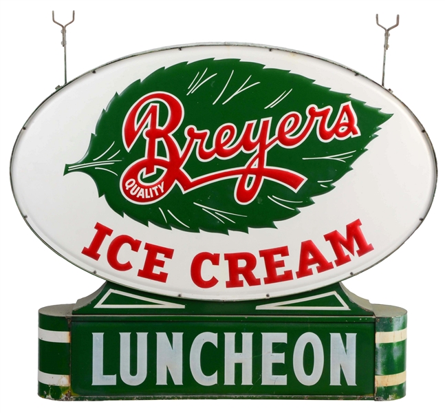 BREYERS ICE CREAM "LUNCHEON" EMBOSSED METAL SIGN.