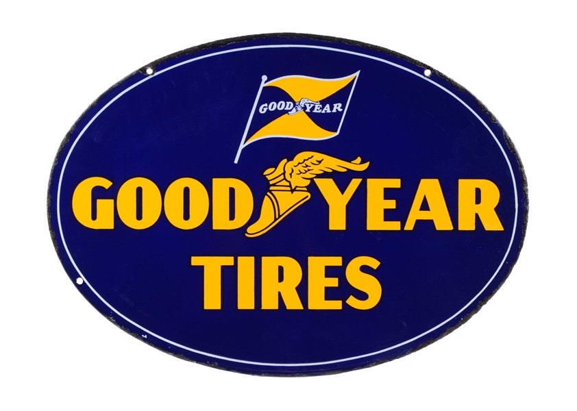 GOODYEAR TIRES OVAL PORCELAIN SIGN.