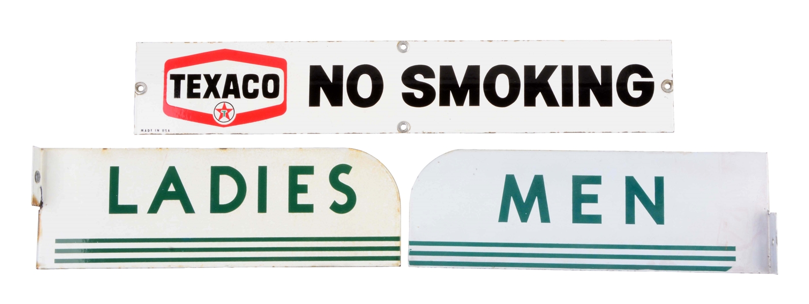 LOT OF 3: TEXACO NO SMOKING & RESTROOM SIGNS.