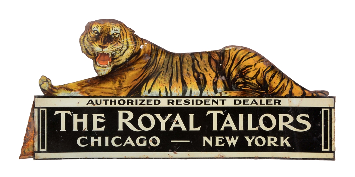 THE ROYAL TAILORS "CHICAGO-NEW YORK" DIECUT METAL SIGN.