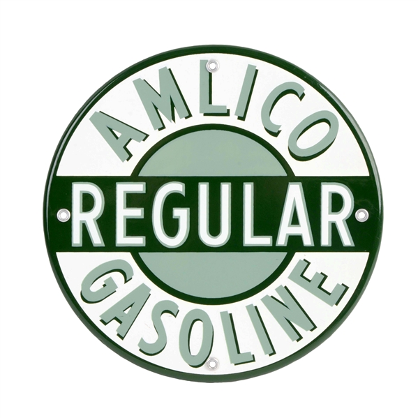AMLICO REGULAR GASOLINE PORCELAIN SIGN.