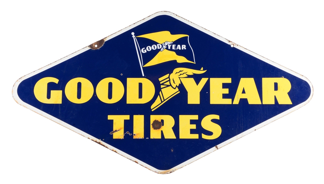 GOODYEAR TIRES DIAMOND SHAPED PORCELAIN SIGN.
