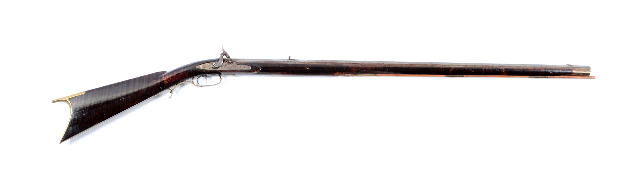 (A) FULL STOCKED PERCUSSION KENTUCKY RIFLE DATED "1881" SIGNED BY B. VORE OF BEDFORD. 