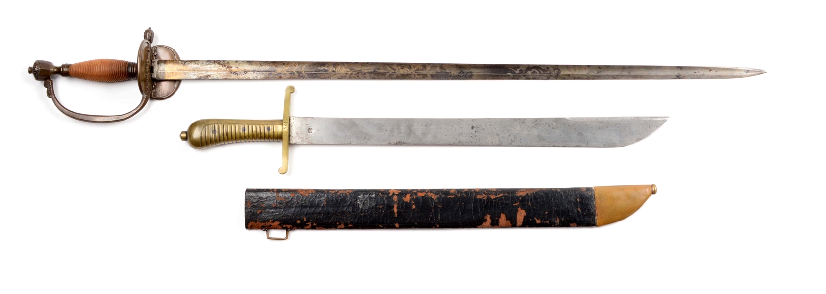LOT OF 2: ENGLISH PATTERN 1796 OFFICERS SWORD & GERMAN ARTILLERY SWORD.