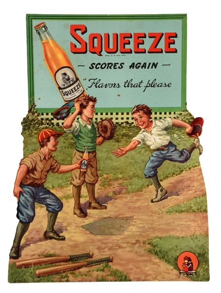 EARLY SQUEEZE SODA BASEBALL ADVERTISING SIGN. 