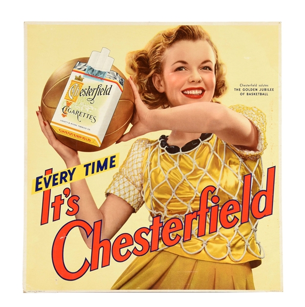CHESTERFIELD CIGARETTES BASKETBALL ADVERTISING SIGN. 
