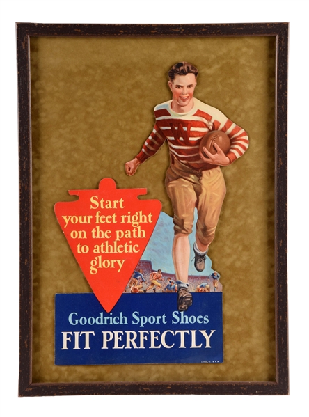 EARLY GOODRICH SPORT SHOES CARDBOARD DIECUT ADVERTISING SIGN.