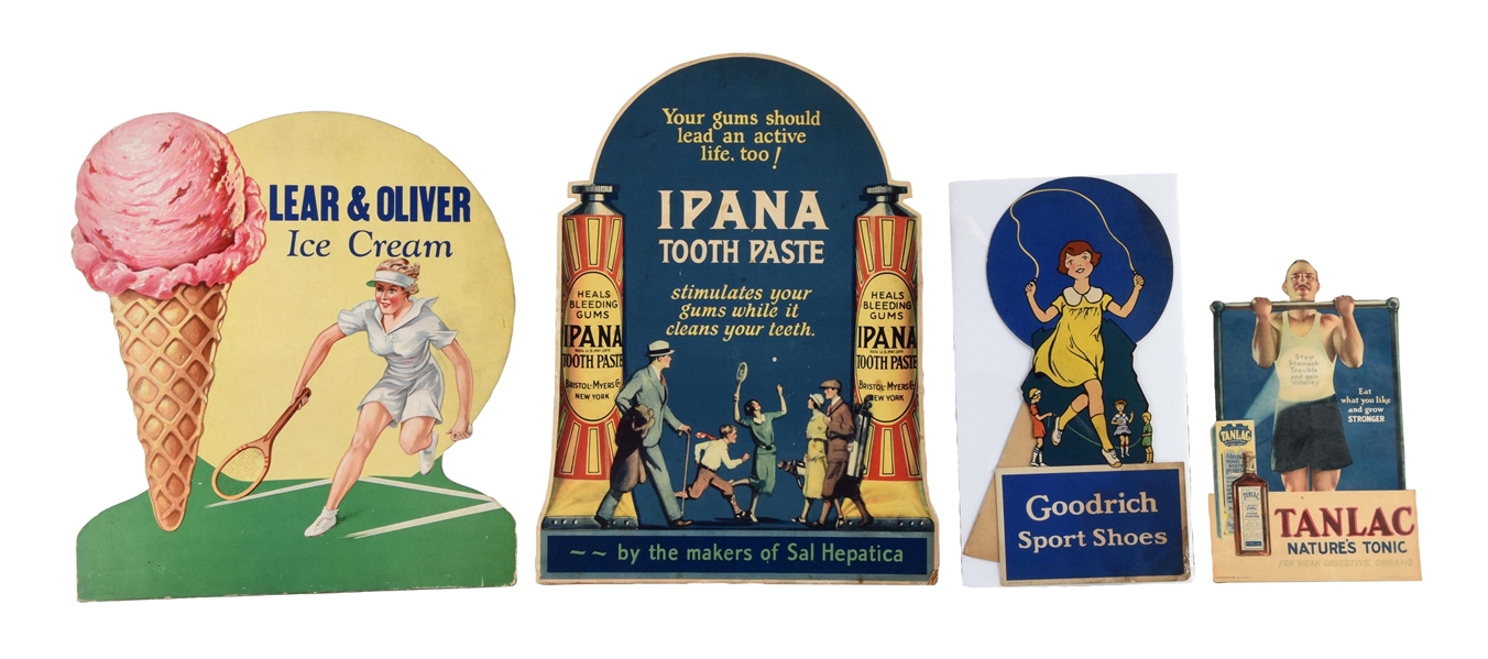 LOT OF 4: SPORTS RELATED DIECUT ADVERTISING SIGNS.