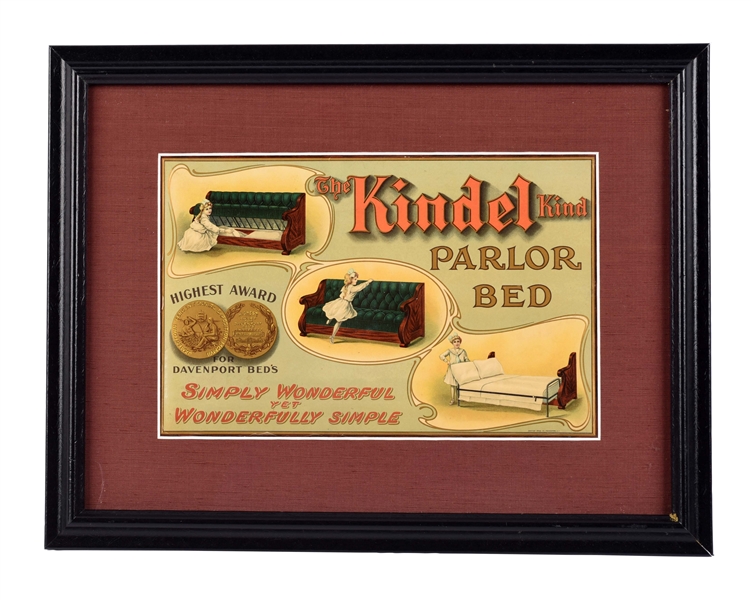 KINDEL KIND PARLOR BED CELLULOID ADVERTISING SIGN. 