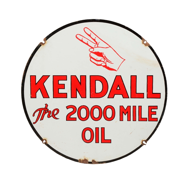 KENDALL THE 2000 MILE OIL PORCELAIN SIGN.