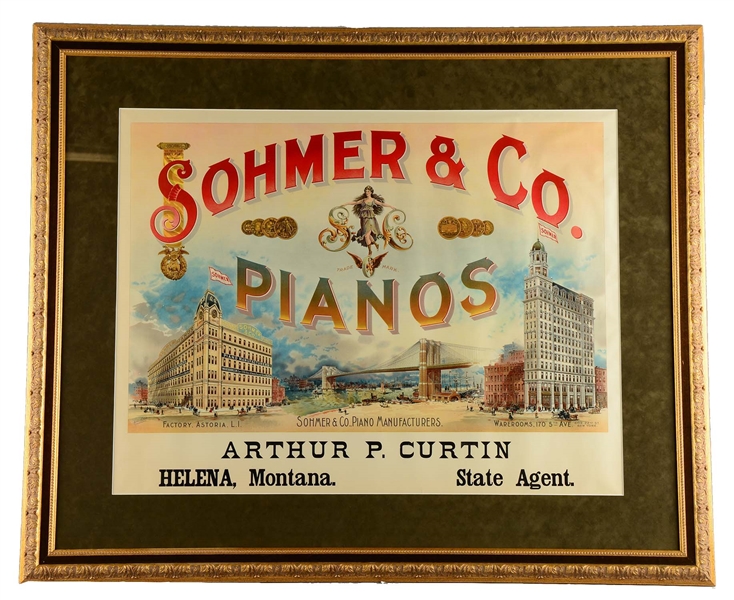 SOHMER & CO. PIANOS LITHOGRAPHIC ADVERTISEMENT. 