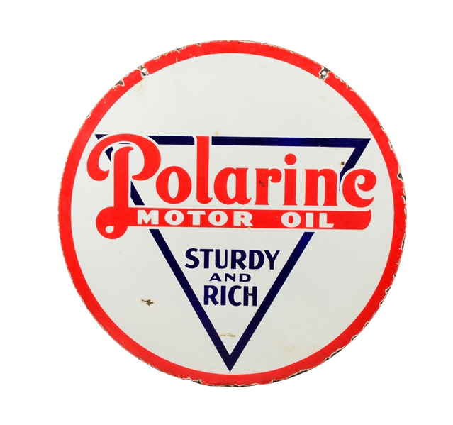 POLARINE MOTOR OIL STRUDY AND RICH PORCELAIN SIGN.