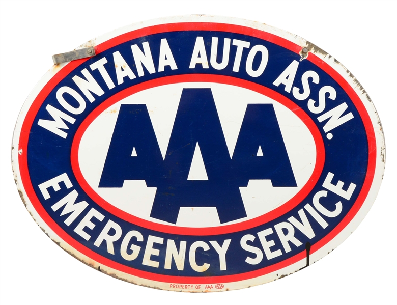 MONTANA AAA EMERGENCY SERVICE OVAL PORCELAIN SIGN.