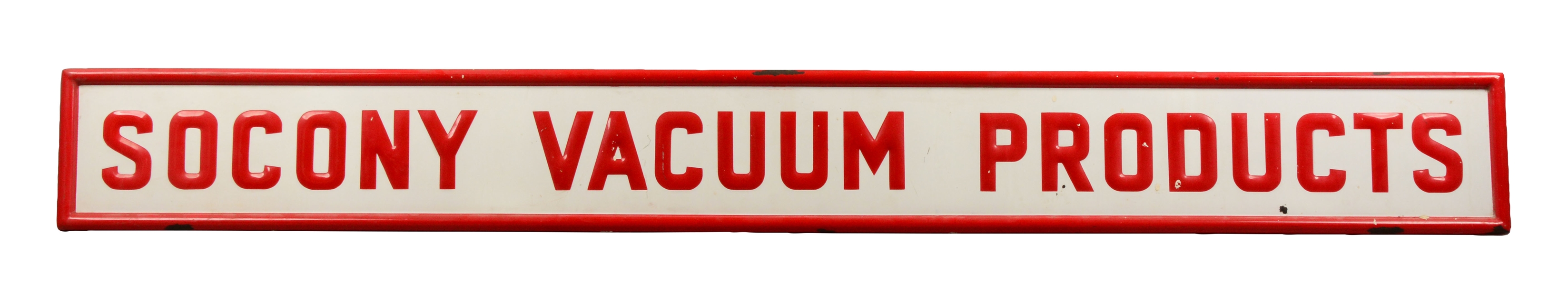 SOCONY VACUUM PRODUCTS EMBOSSED PORCELAIN SIGN.