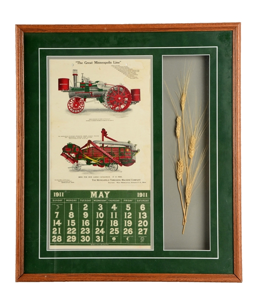 FRAMED MINNEAPOLIS THRESHING MACHINE CALENDAR ADVERTISEMENT.