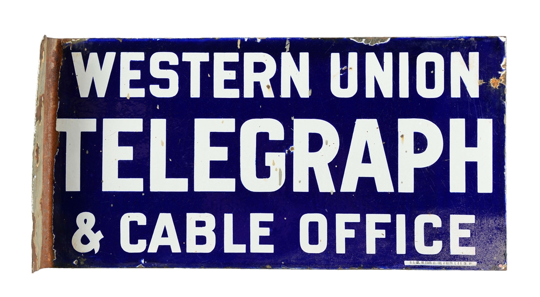 WESTERN UNION PORCELAIN FLANGE SIGN.