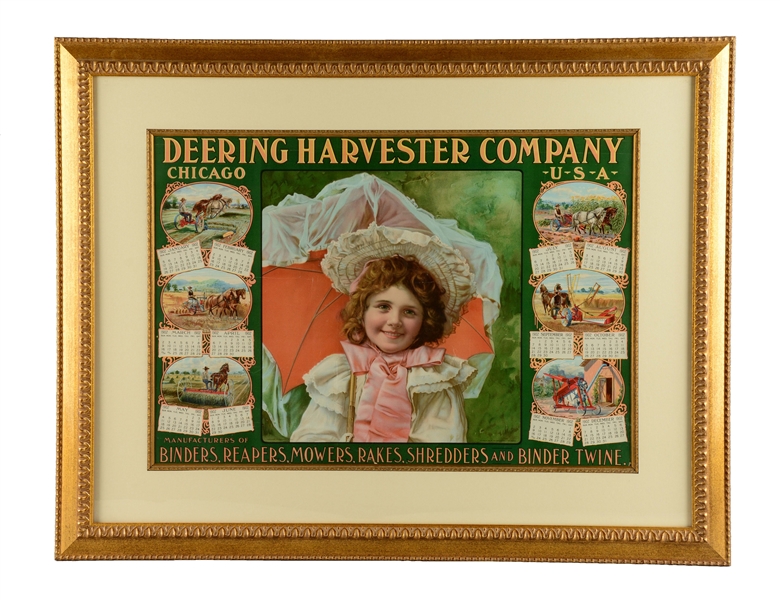 1902 DEERING HARVESTER COMPANY ADVERTISING CALENDAR IN FRAME. 