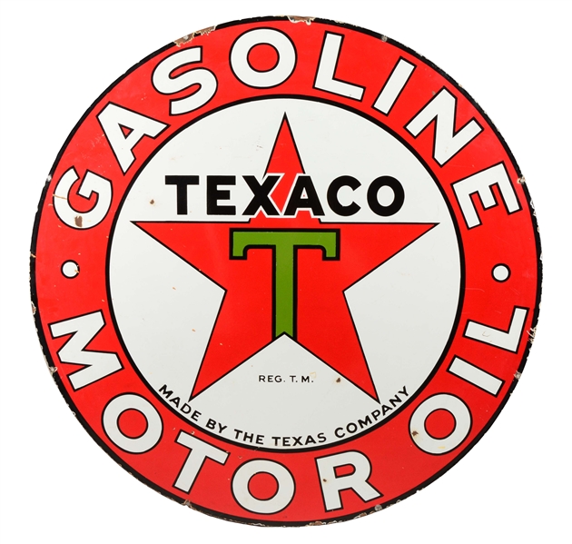 TEXACO (BLACK-T) GASOLINE MOTOR OIL PORCELAIN SIGN.