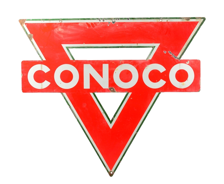 CONOCO TRIANGLE PORCELAIN TRIANGLE SIGN.