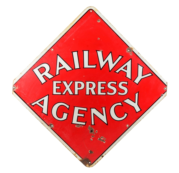 LARGE RAILWAY EXPRESS AGENCY PORCLEAIN SIGN.