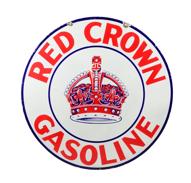 RED CROWN GASOLINE PORCELAIN SIGN.