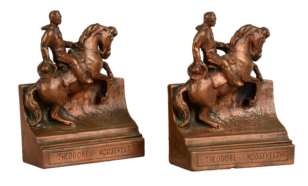 LOT OF 2: ROUGH RIDER THEODORE ROOSEVELT BOOKENDS. 