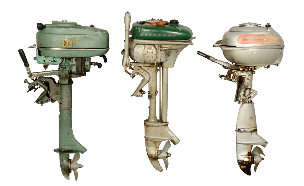 LOT OF 3: VARIETY OF OUTBOARD BOAT MOTORS.