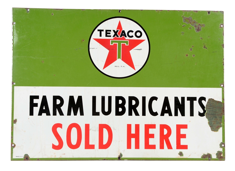 TEXACO FARM LUBRICANTS PORCELAIN SIGN. 