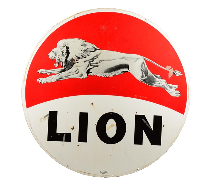 LION GASOLINE SERVICE STATION PORCELAIN SIGN. 