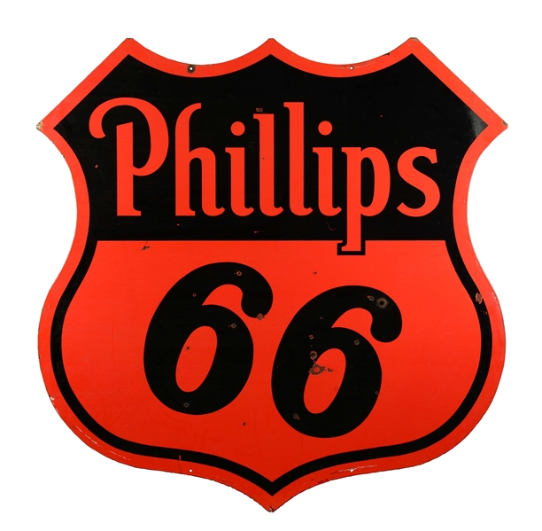 PHILLIPS 66 (RED & BLACK) IDENTICATION DIECUT PORCELAIN SIGN.