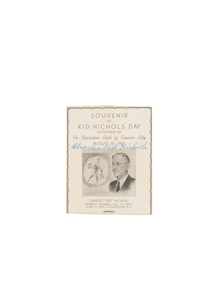 1949 KID NICHOLS DAY SIGNED SOUVENIR CARD.