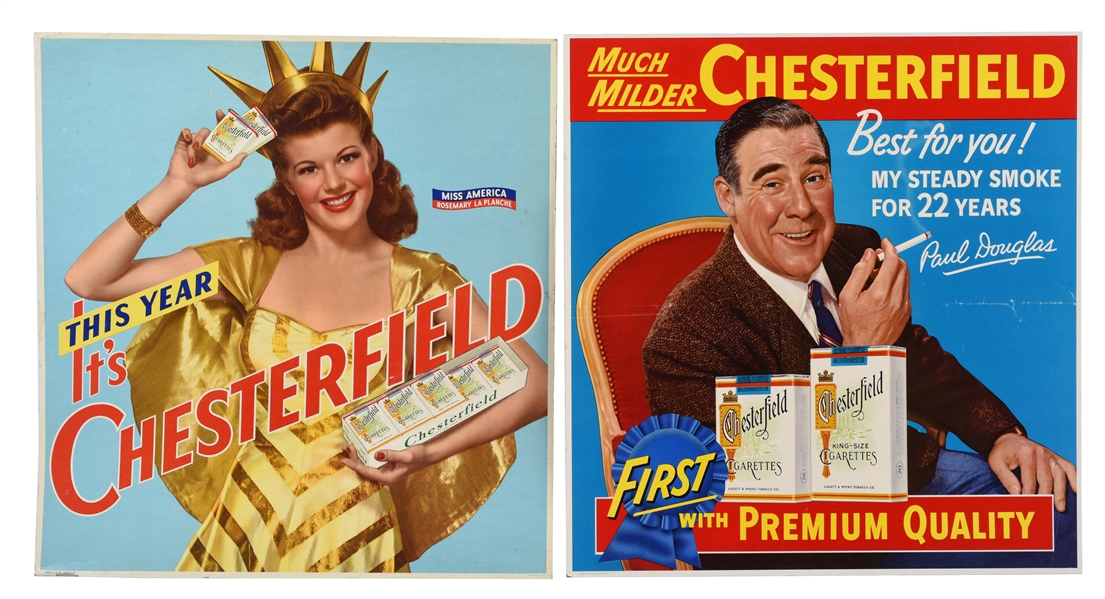 LOT OF 4: CHESTERFIELD CIGARETTE ADVERTISING SIGNS.